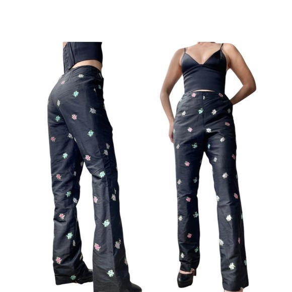 Lilly Pulitzer Pants - Lilly Pulitzer Floral Embroidered‎ Silk Pants Women's Size 2 Black Colorful
